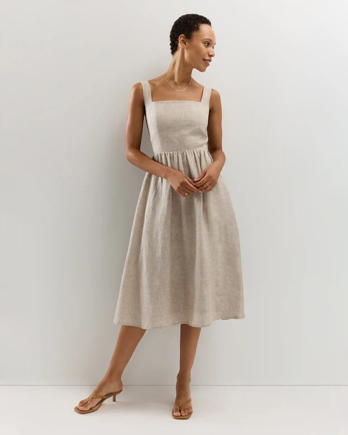 100% European Linen Fit & Flare Midi Dress