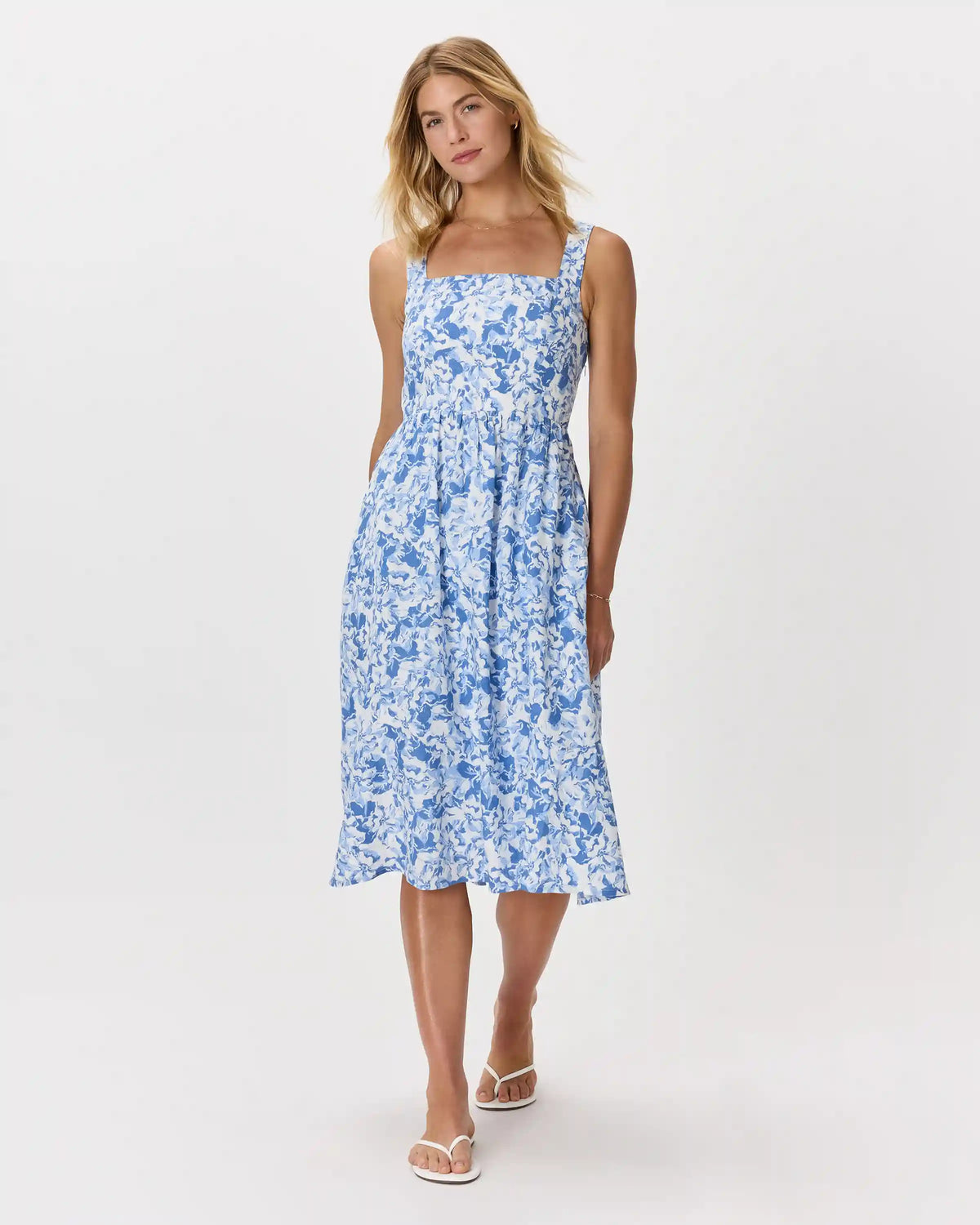 100% European Linen Fit & Flare Midi Dress