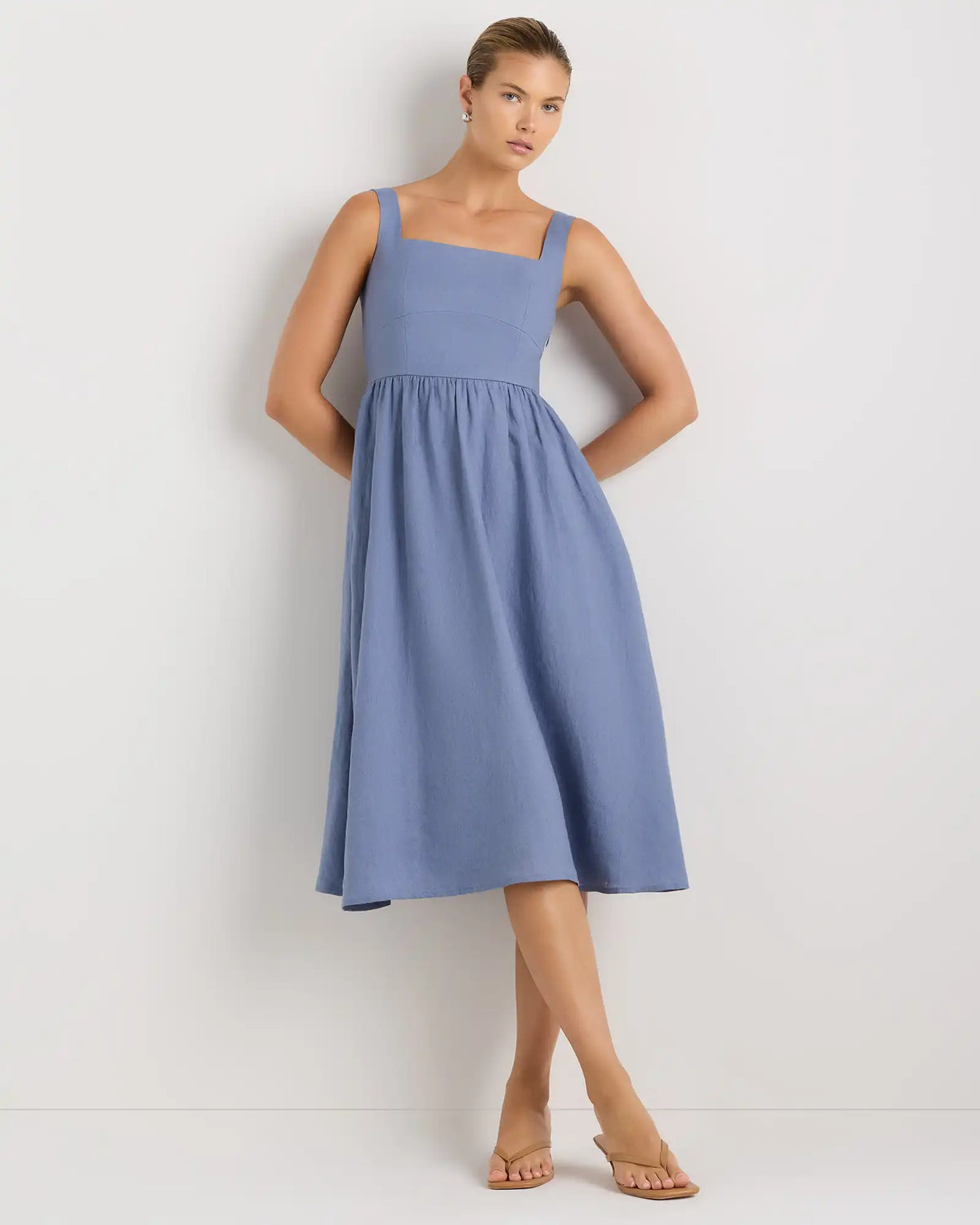 100% European Linen Fit & Flare Midi Dress