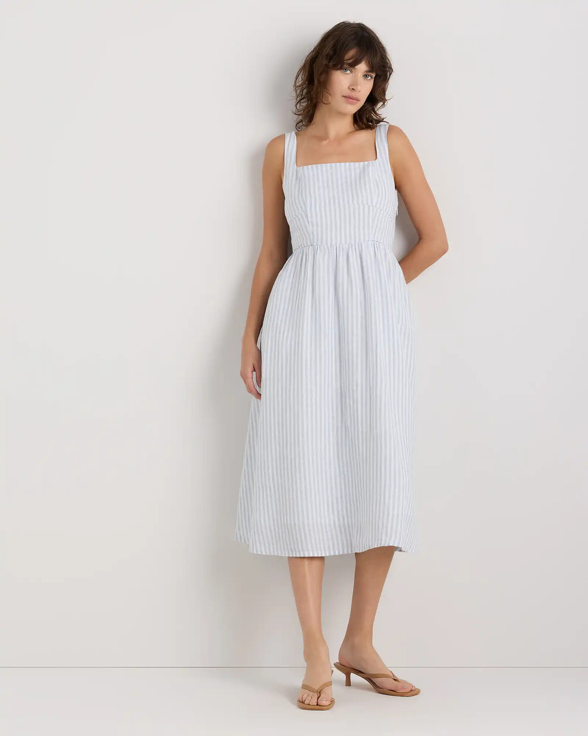 100% European Linen Fit & Flare Midi Dress