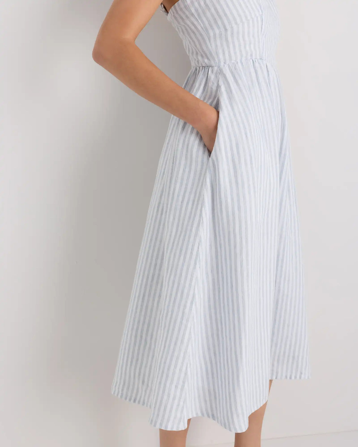 100% European Linen Fit & Flare Midi Dress