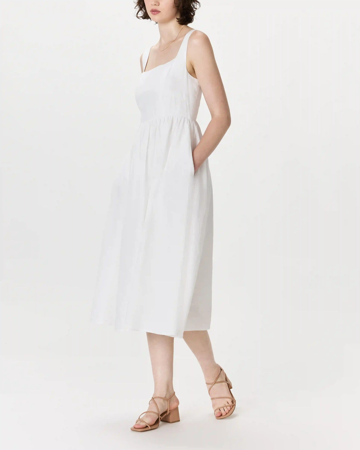 100% European Linen Fit & Flare Midi Dress