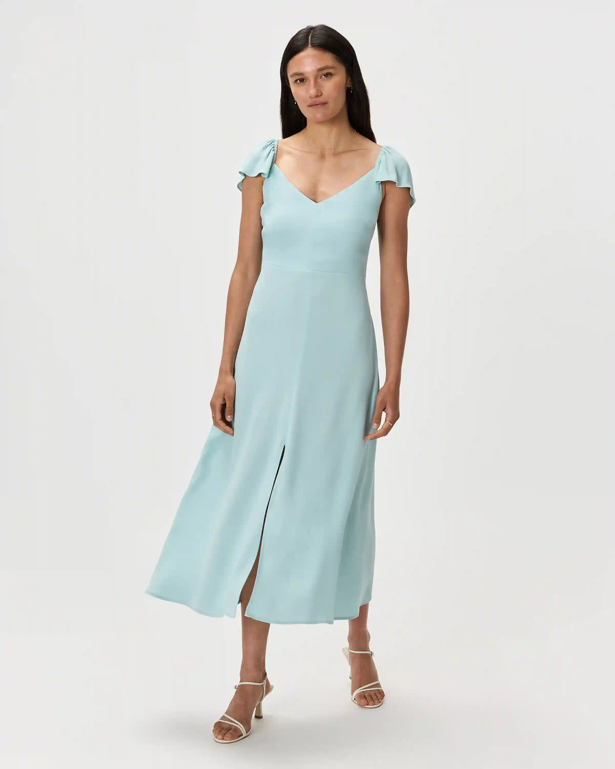 Lightweight Crepe Flutter Sleeve Midi Dress