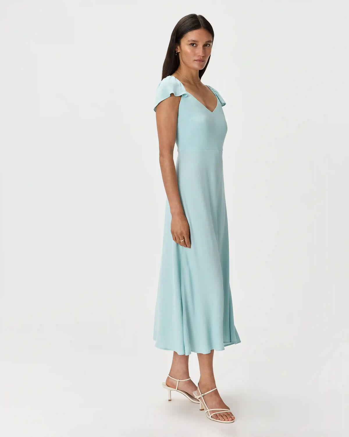 Lightweight Crepe Flutter Sleeve Midi Dress