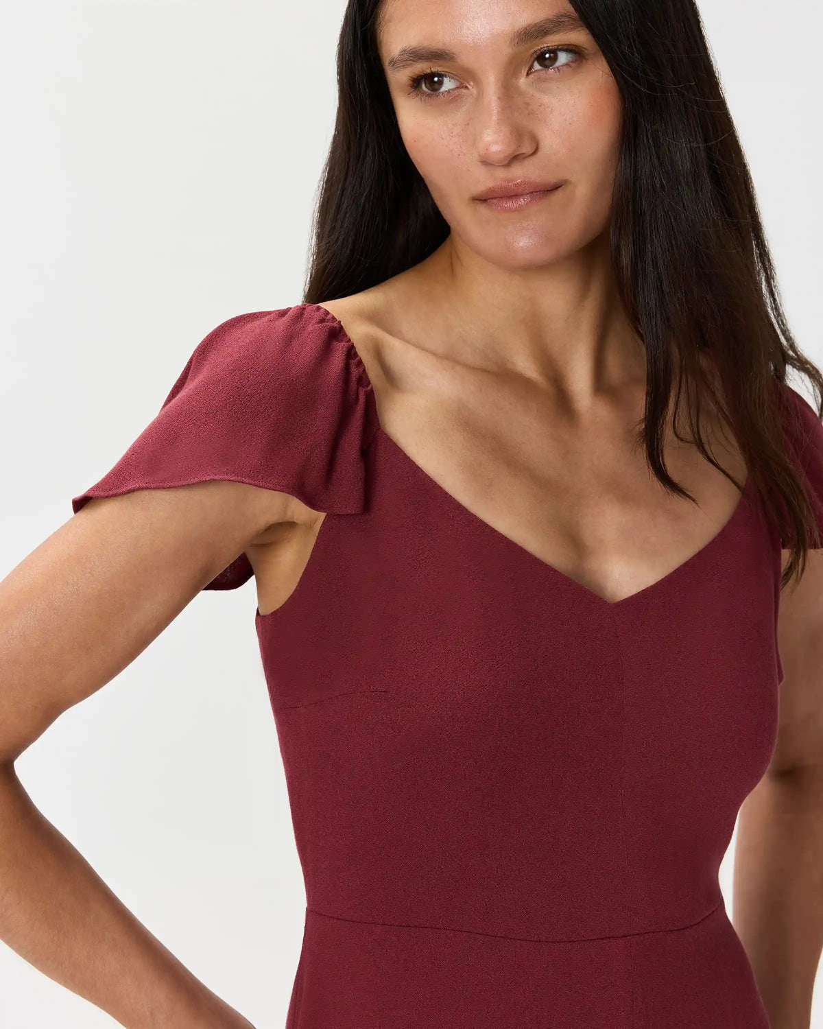 Lightweight Crepe Flutter Sleeve Midi Dress