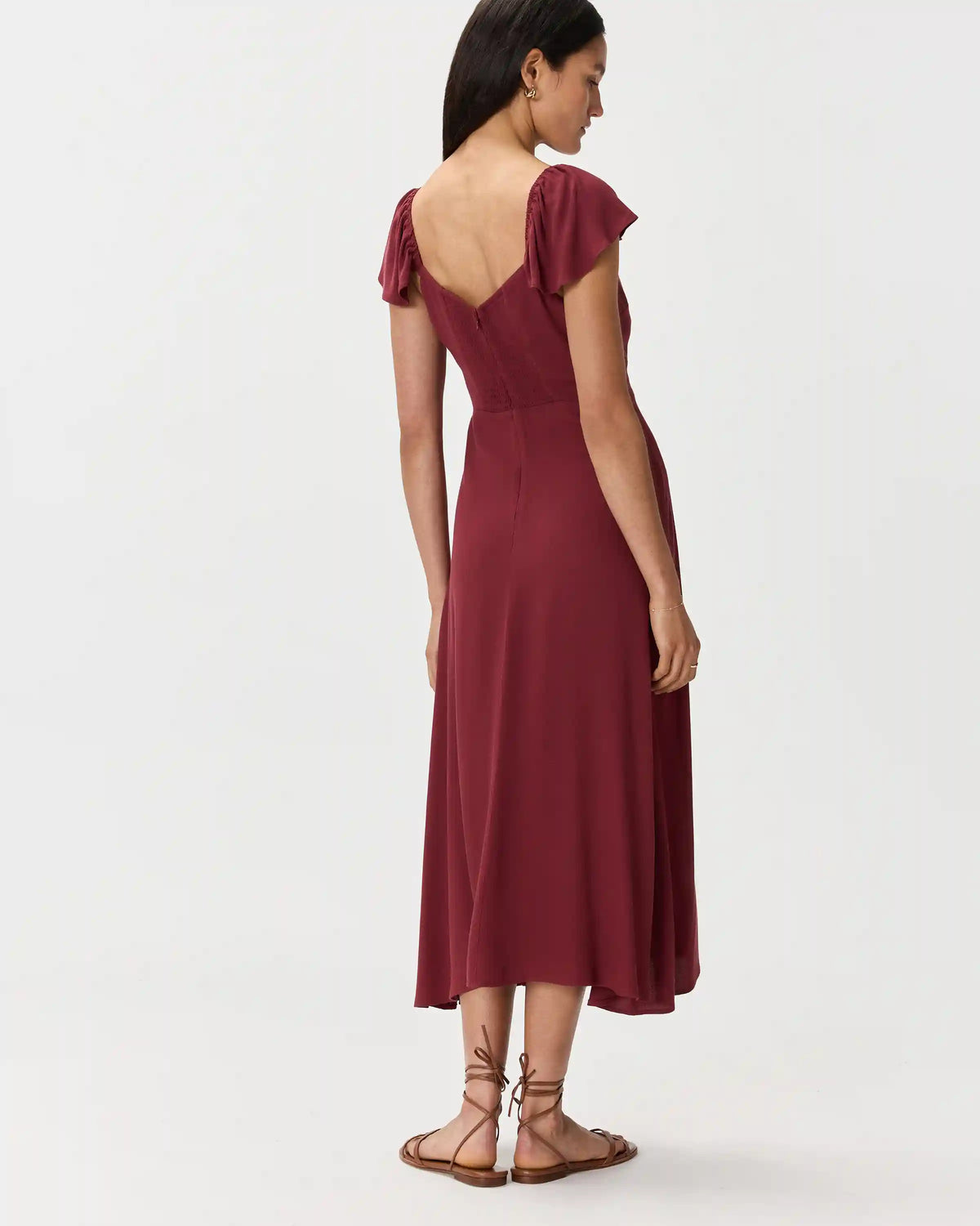 Lightweight Crepe Flutter Sleeve Midi Dress