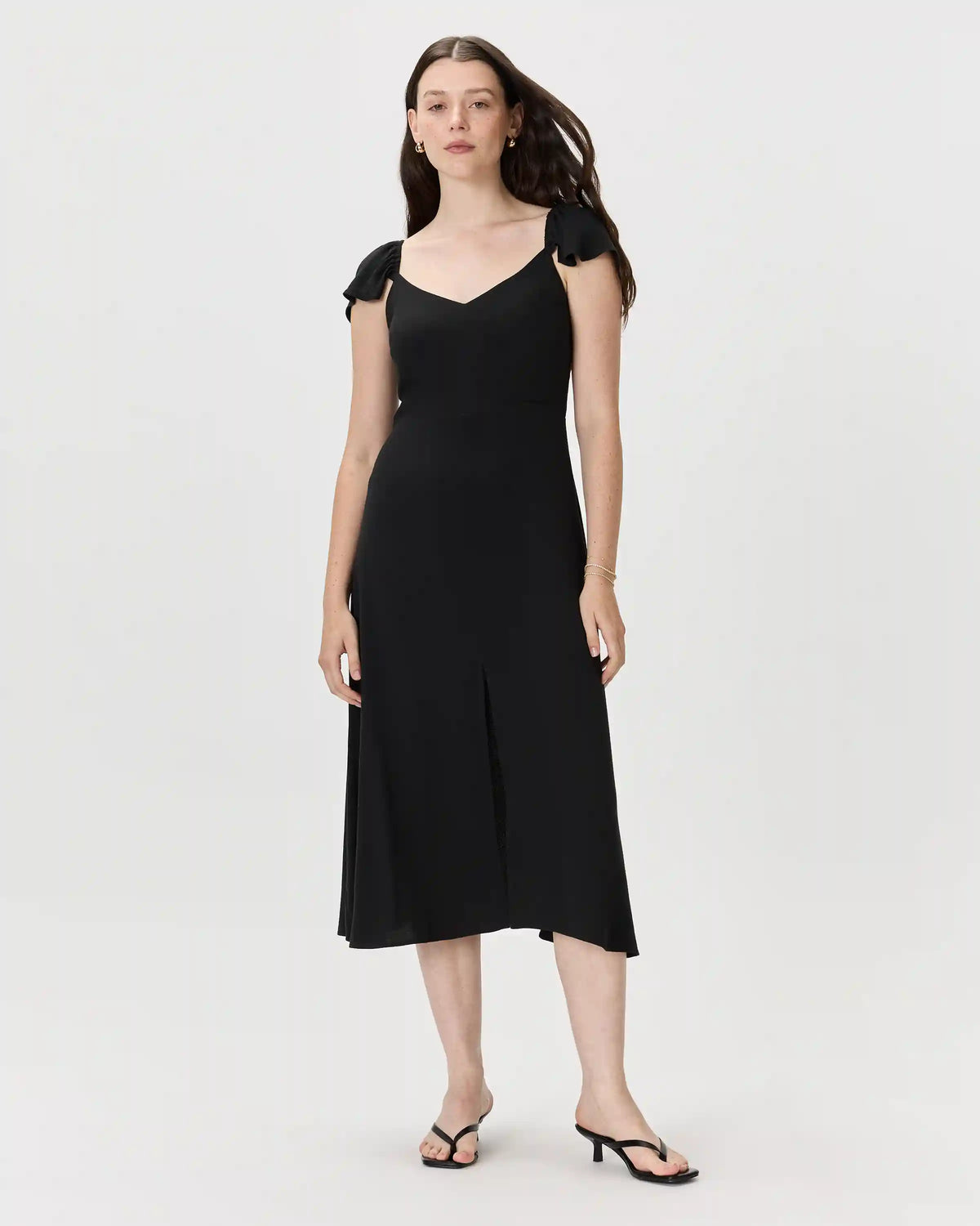 Lightweight Crepe Flutter Sleeve Midi Dress