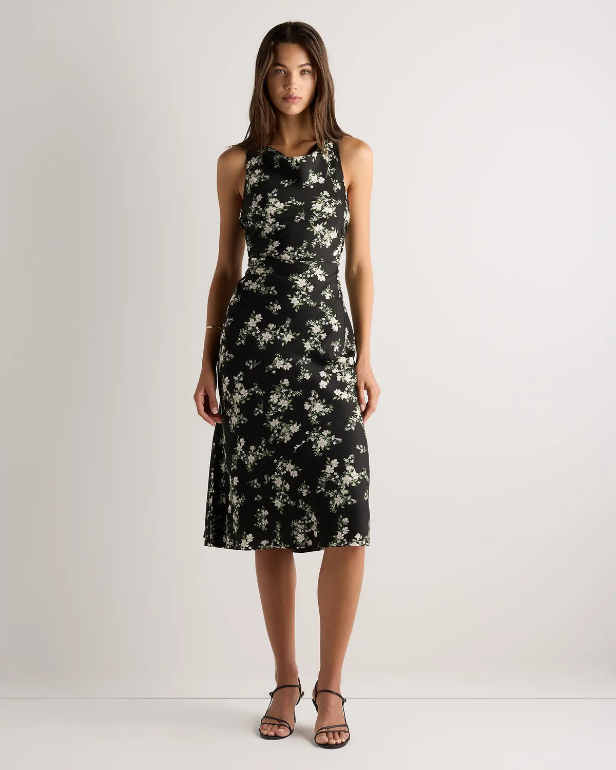 Washable Stretch Silk High Neck Midi Dress