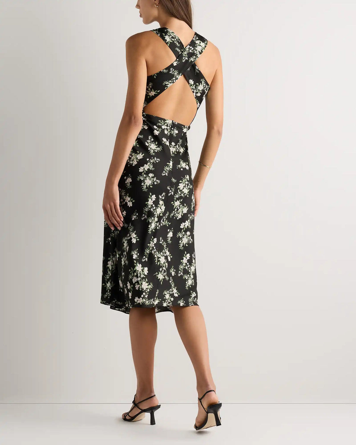Washable Stretch Silk High Neck Midi Dress