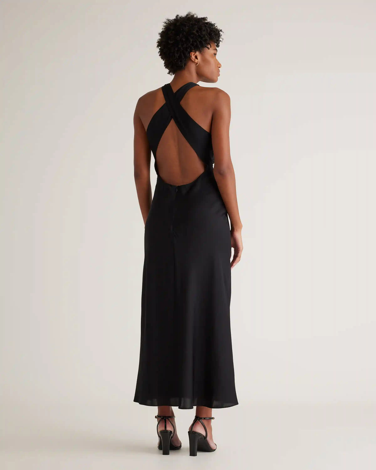 Washable Stretch Silk High Neck Midi Dress