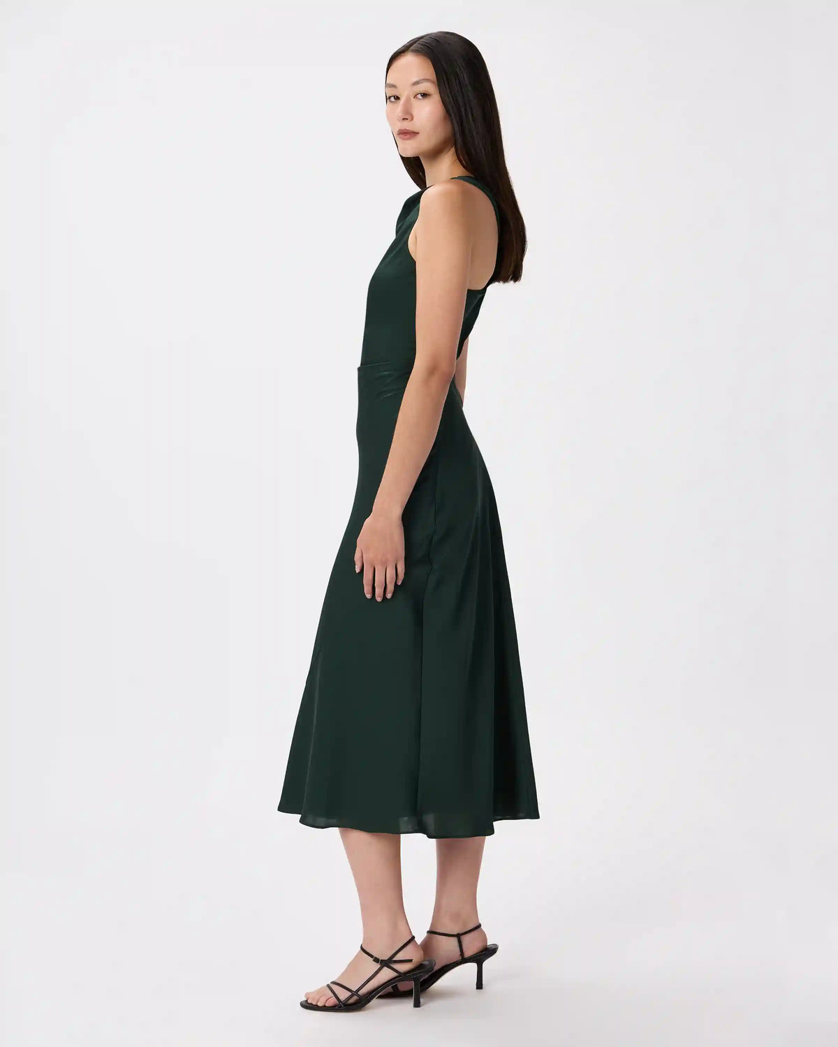 Washable Stretch Silk High Neck Midi Dress