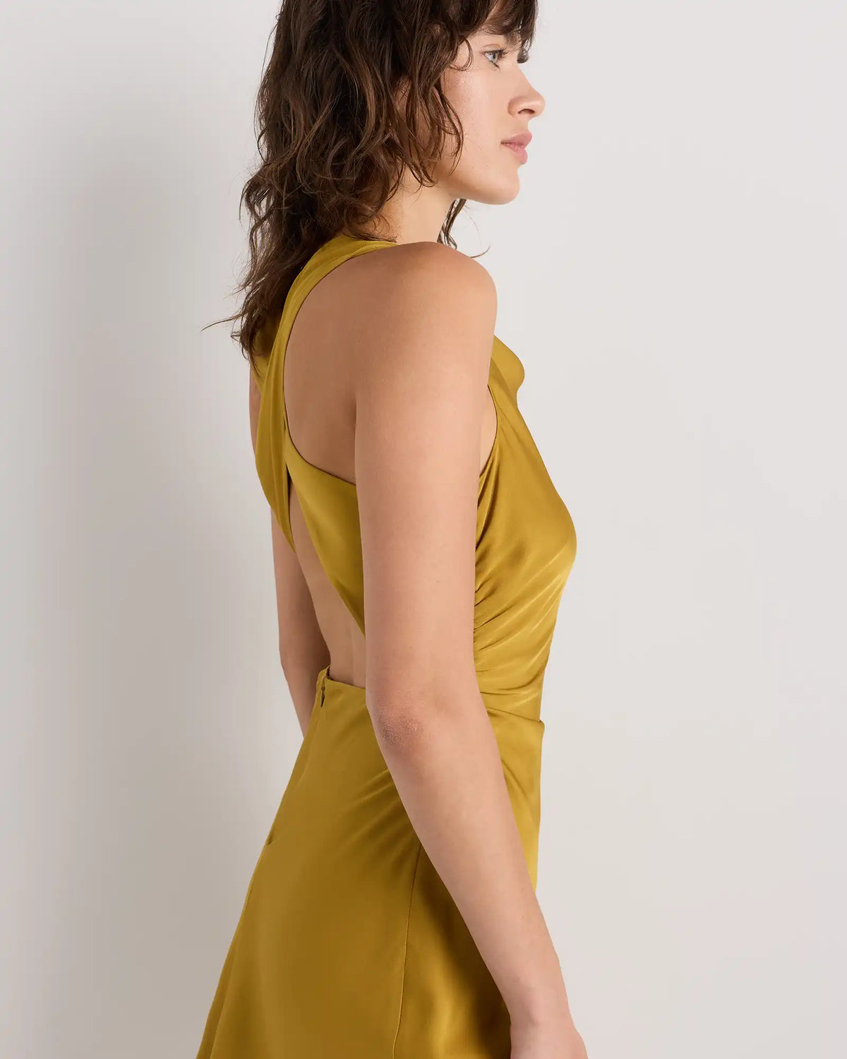 Washable Stretch Silk High Neck Midi Dress