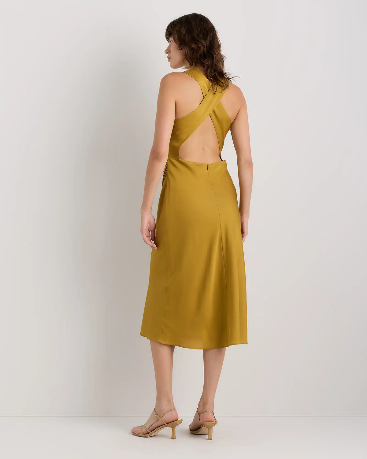 Washable Stretch Silk High Neck Midi Dress