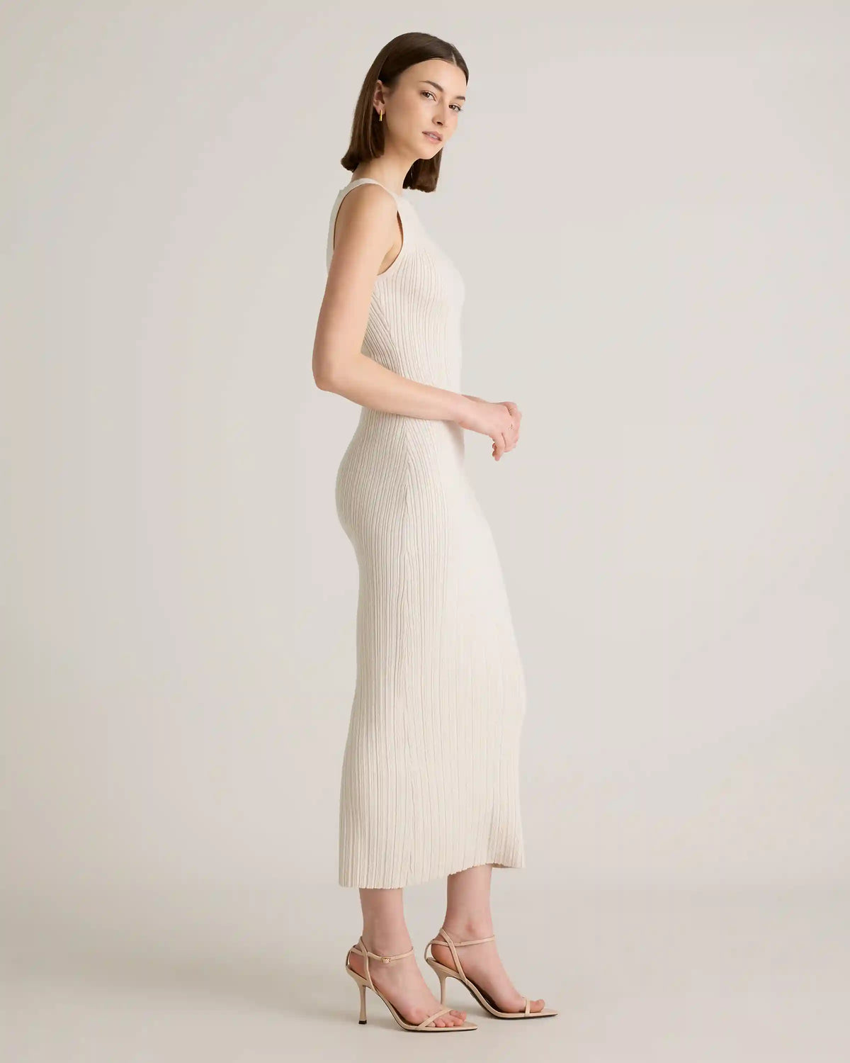 Cotton Cashmere Ribbed Sleeveless Midi Dress