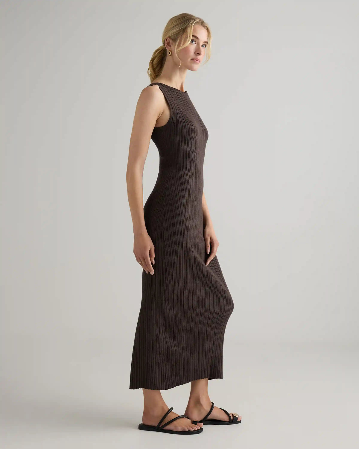 Cotton Cashmere Ribbed Sleeveless Midi Dress