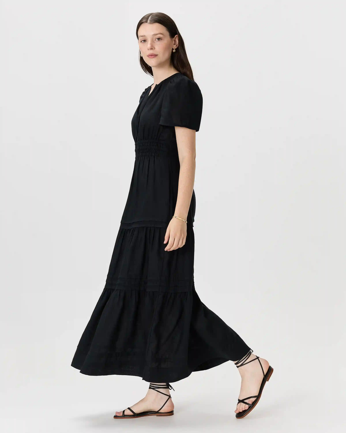 100% European Linen Tiered Maxi Dress