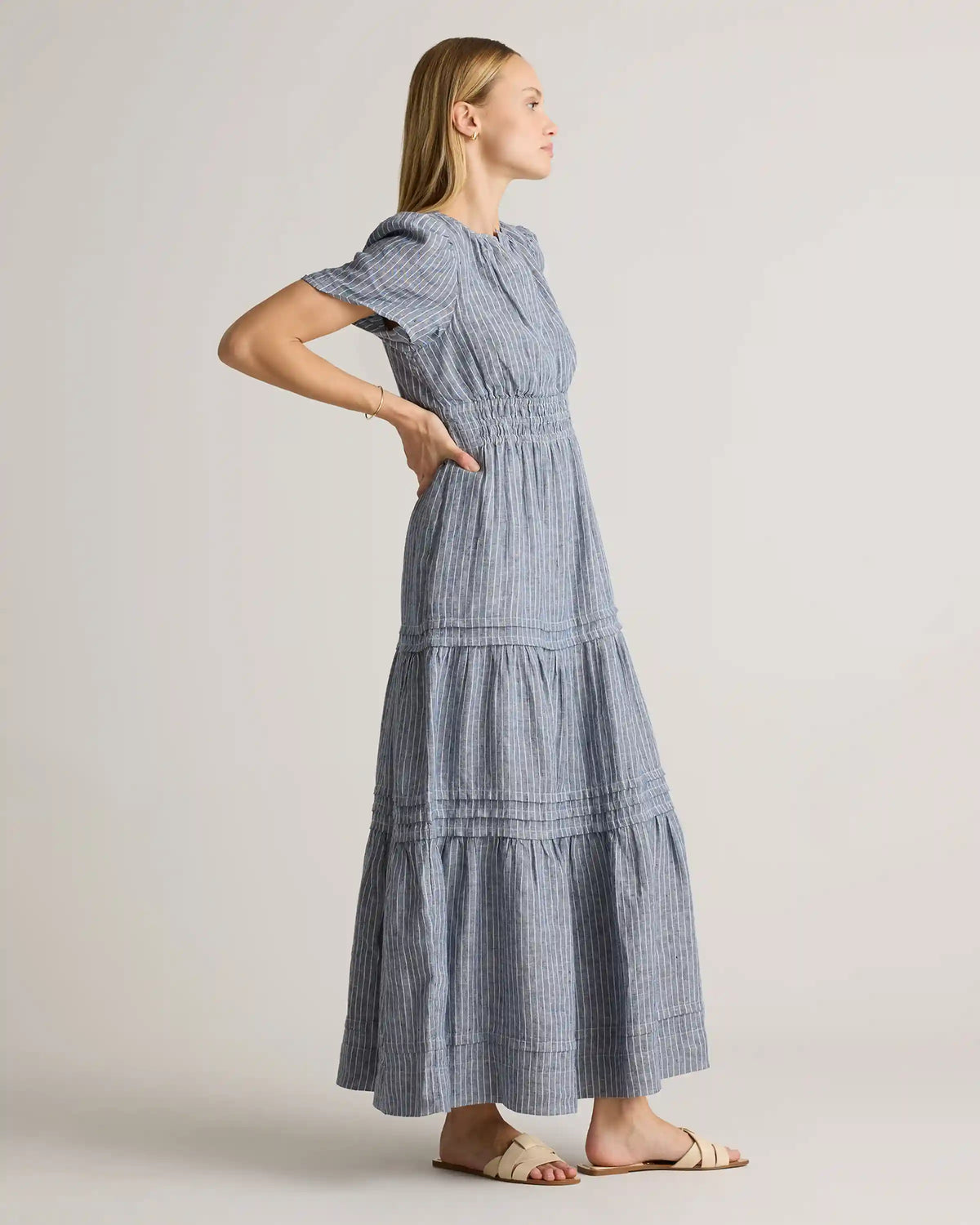100% European Linen Tiered Maxi Dress