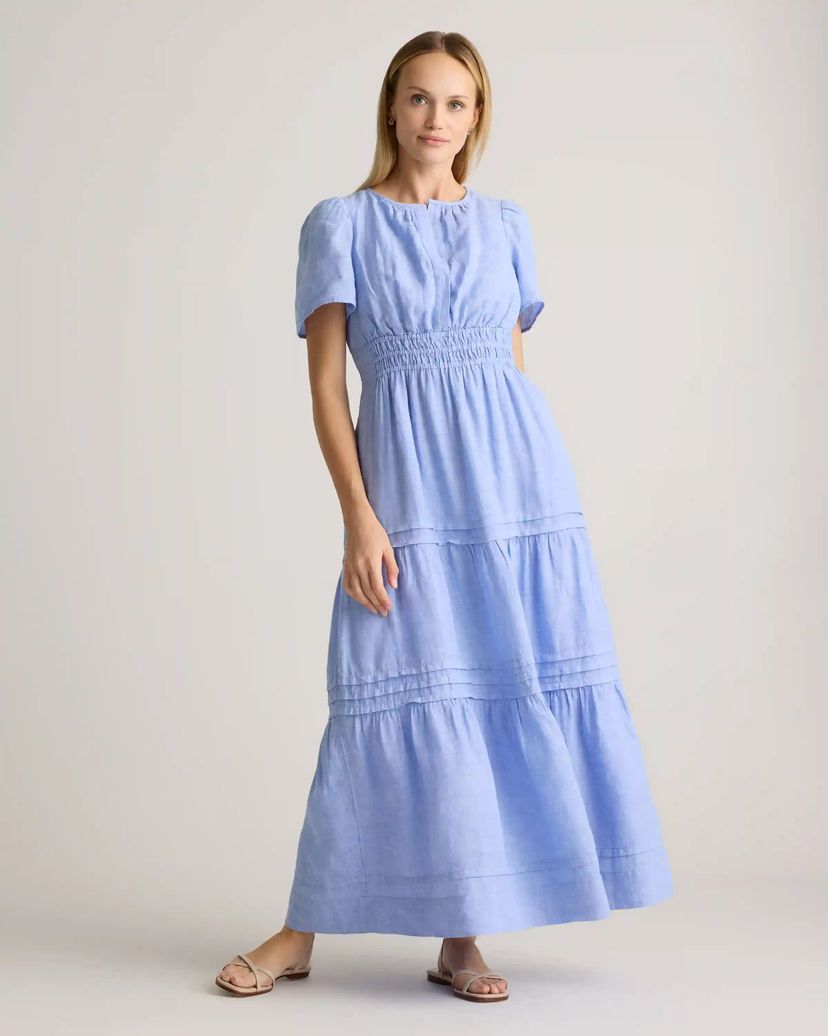 100% European Linen Tiered Maxi Dress