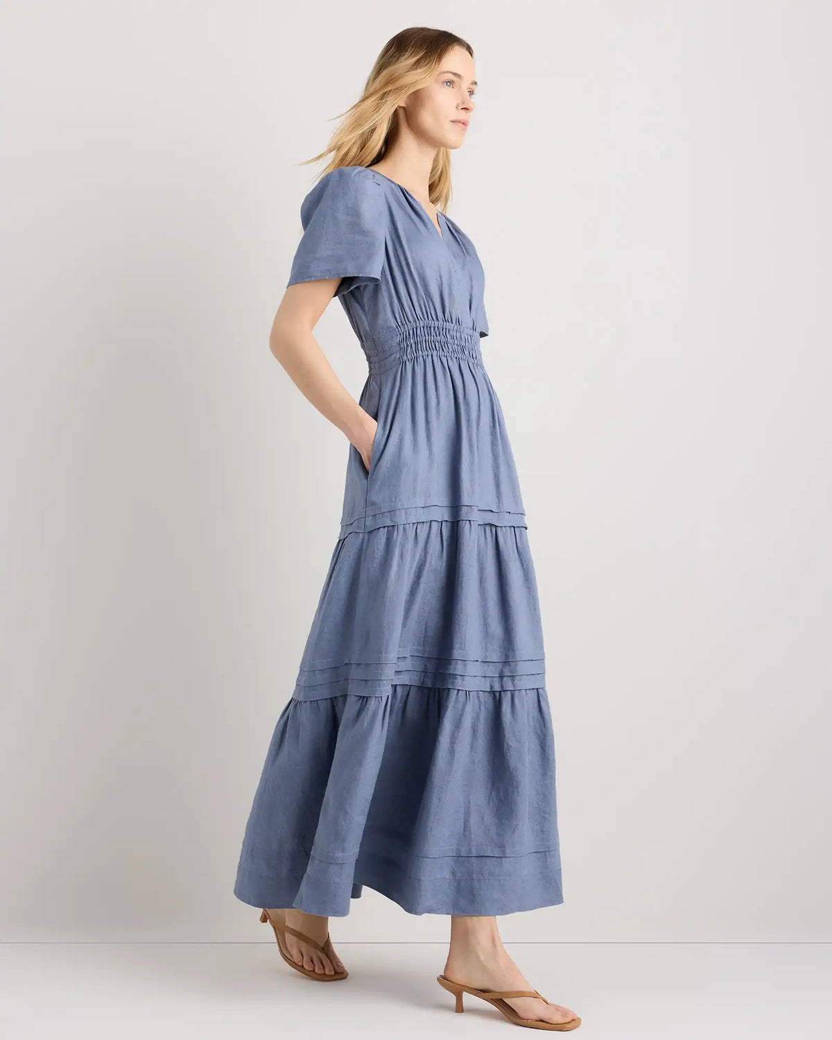 100% European Linen Tiered Maxi Dress