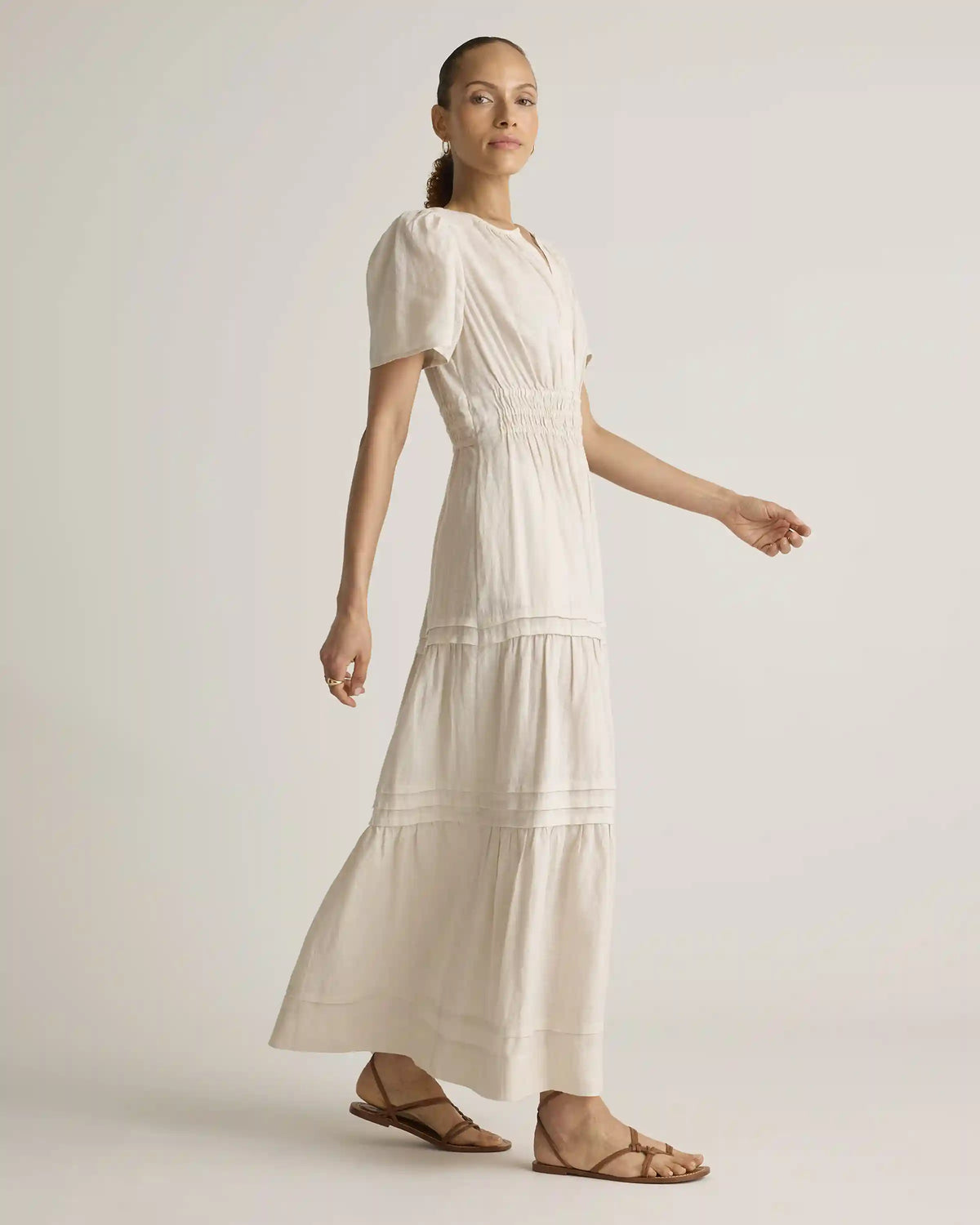 100% European Linen Tiered Maxi Dress