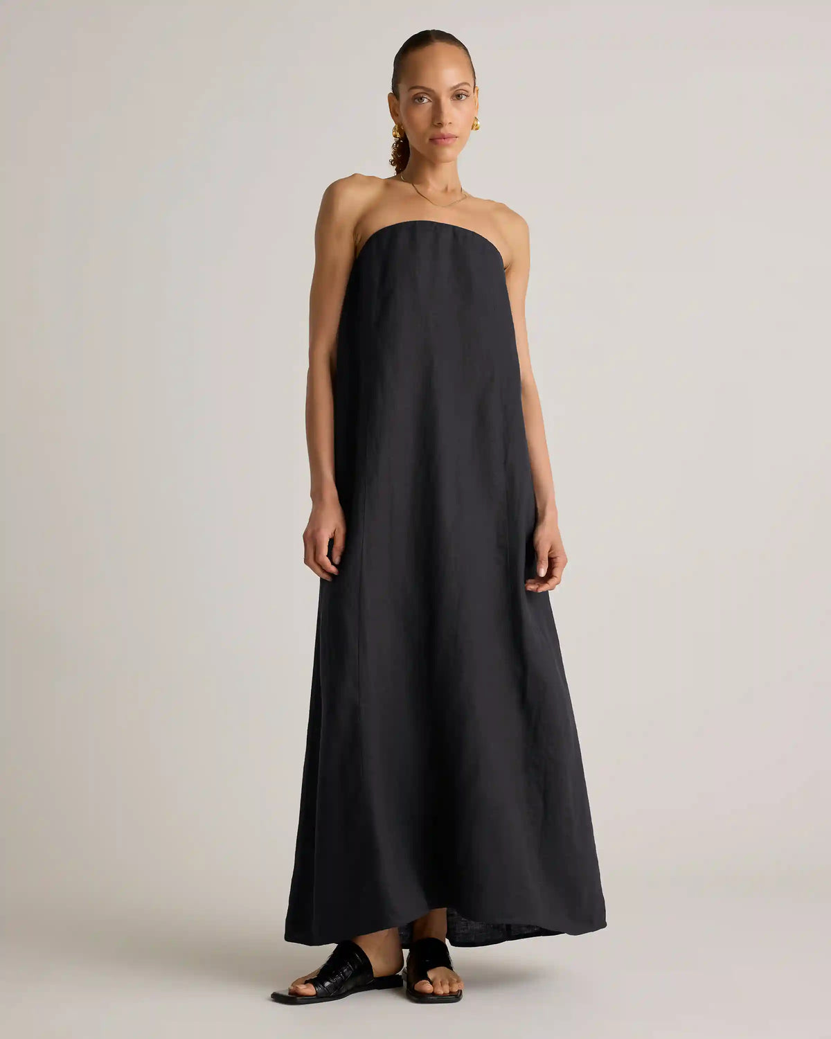 100% European Linen Strapless Maxi Dress