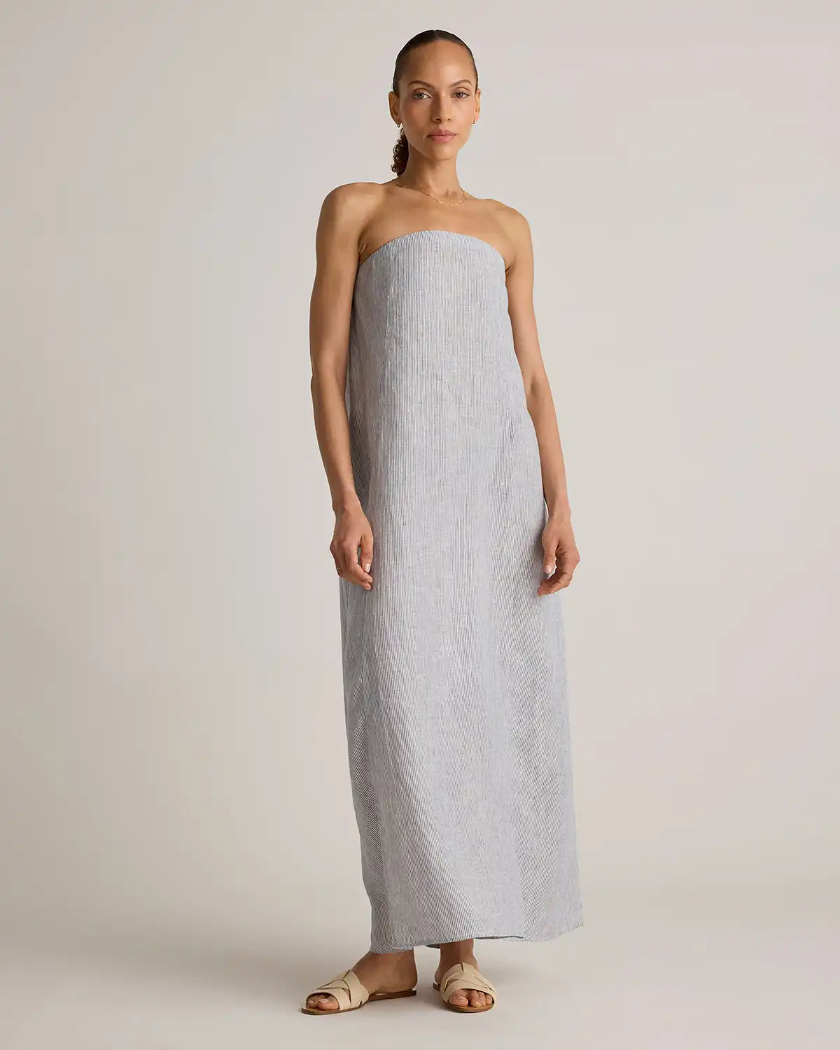 100% European Linen Strapless Maxi Dress