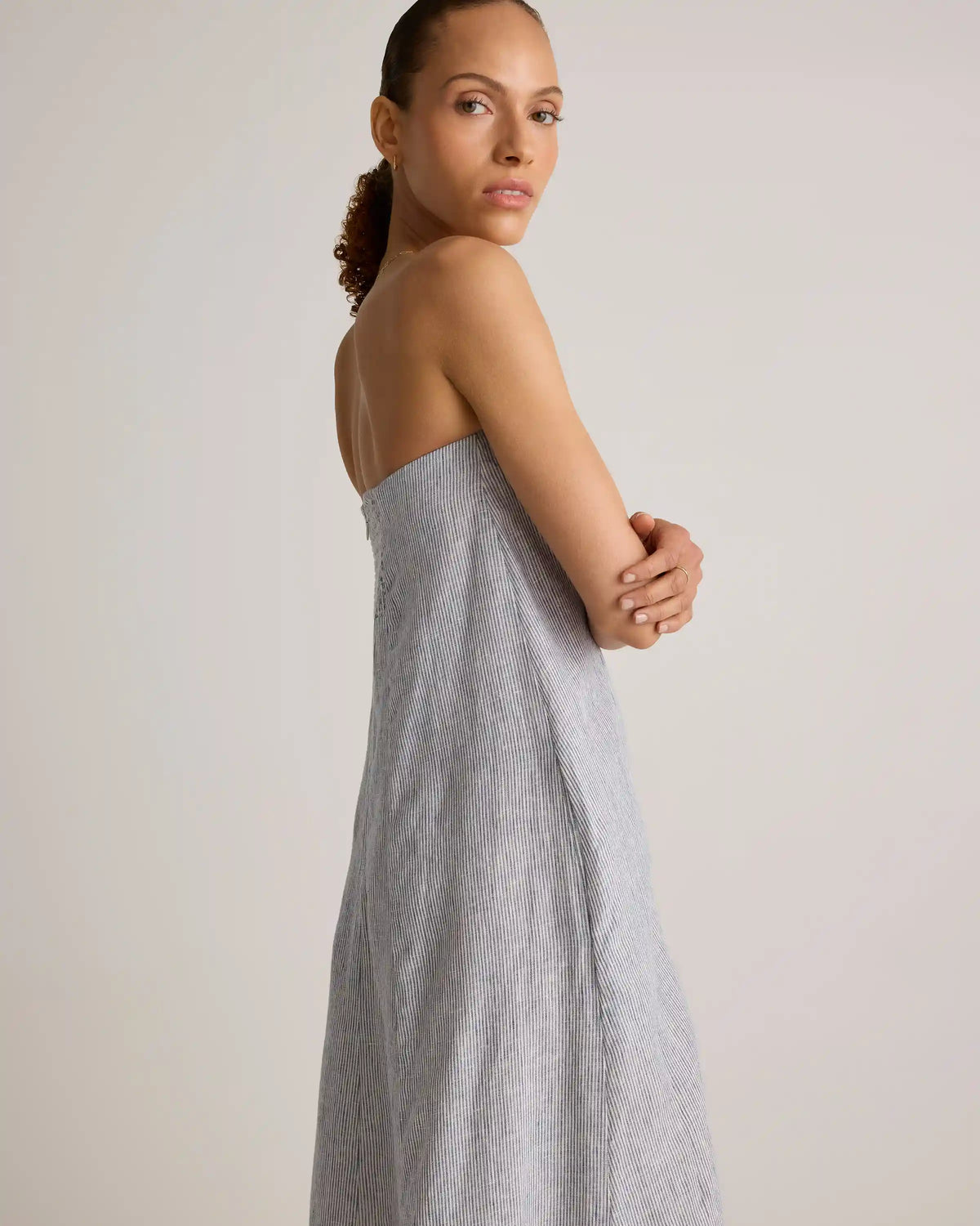 100% European Linen Strapless Maxi Dress