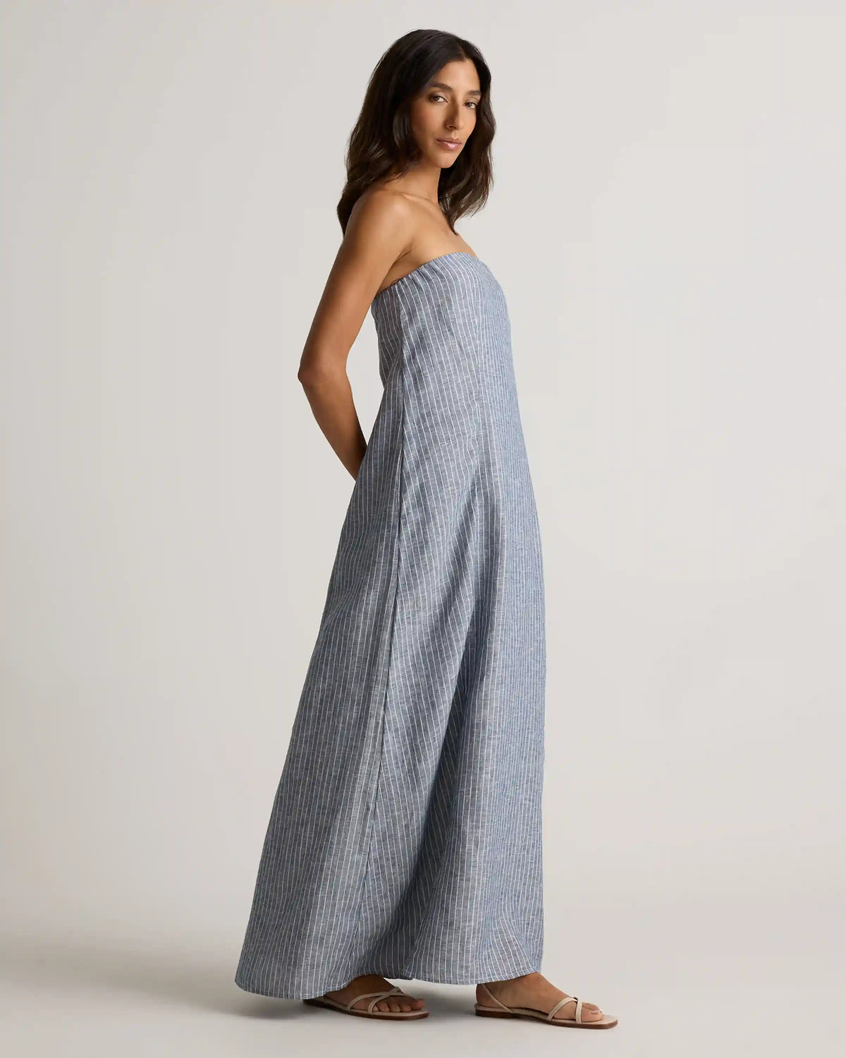 100% European Linen Strapless Maxi Dress
