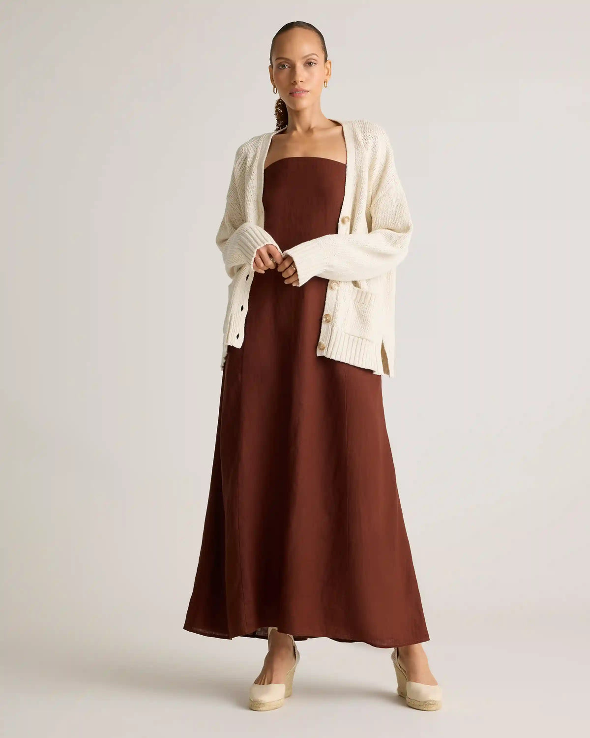 100% European Linen Strapless Maxi Dress