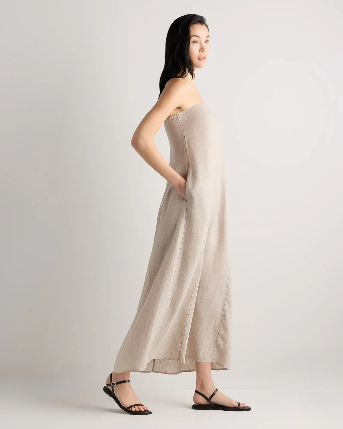 100% European Linen Strapless Maxi Dress