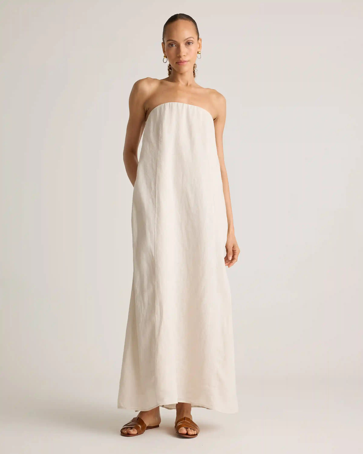100% European Linen Strapless Maxi Dress