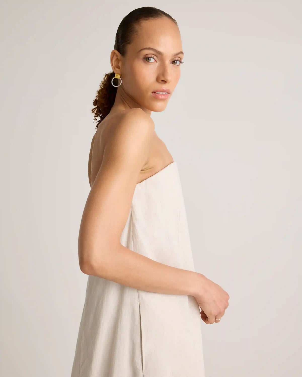 100% European Linen Strapless Maxi Dress