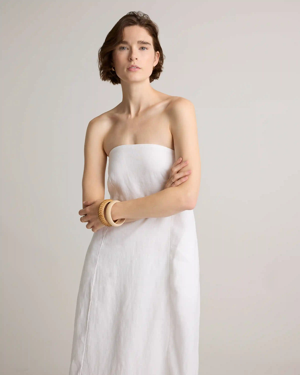 100% European Linen Strapless Maxi Dress
