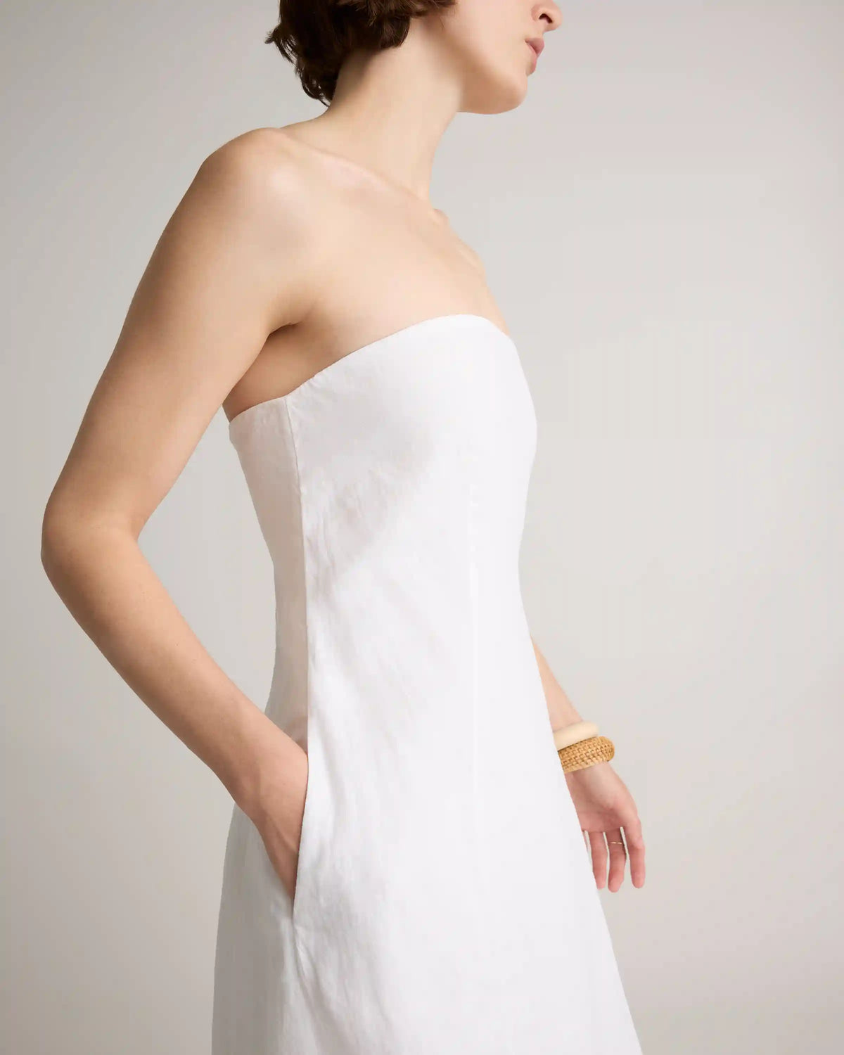 100% European Linen Strapless Maxi Dress