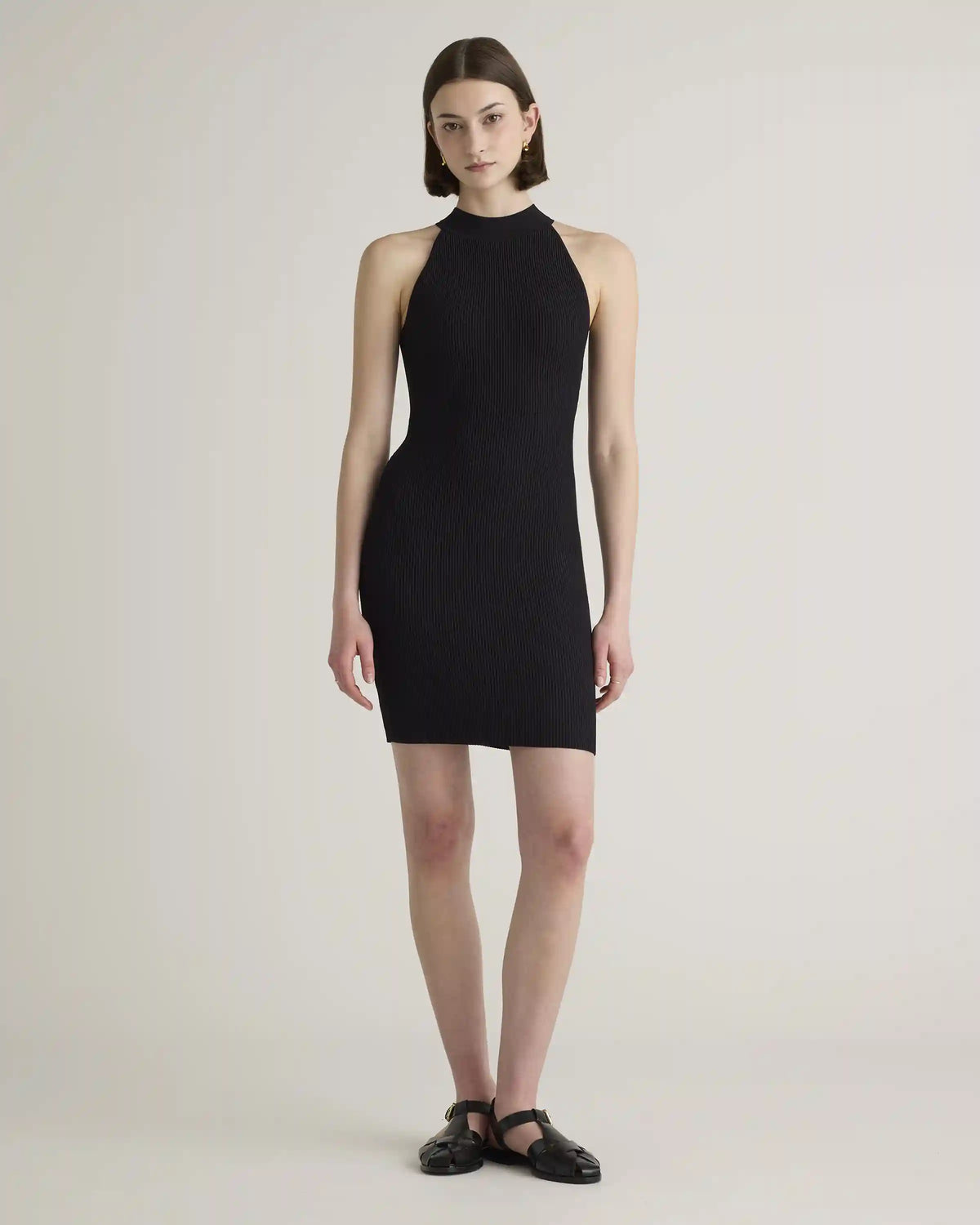 High Neck Ribbed Knit Mini Dress
