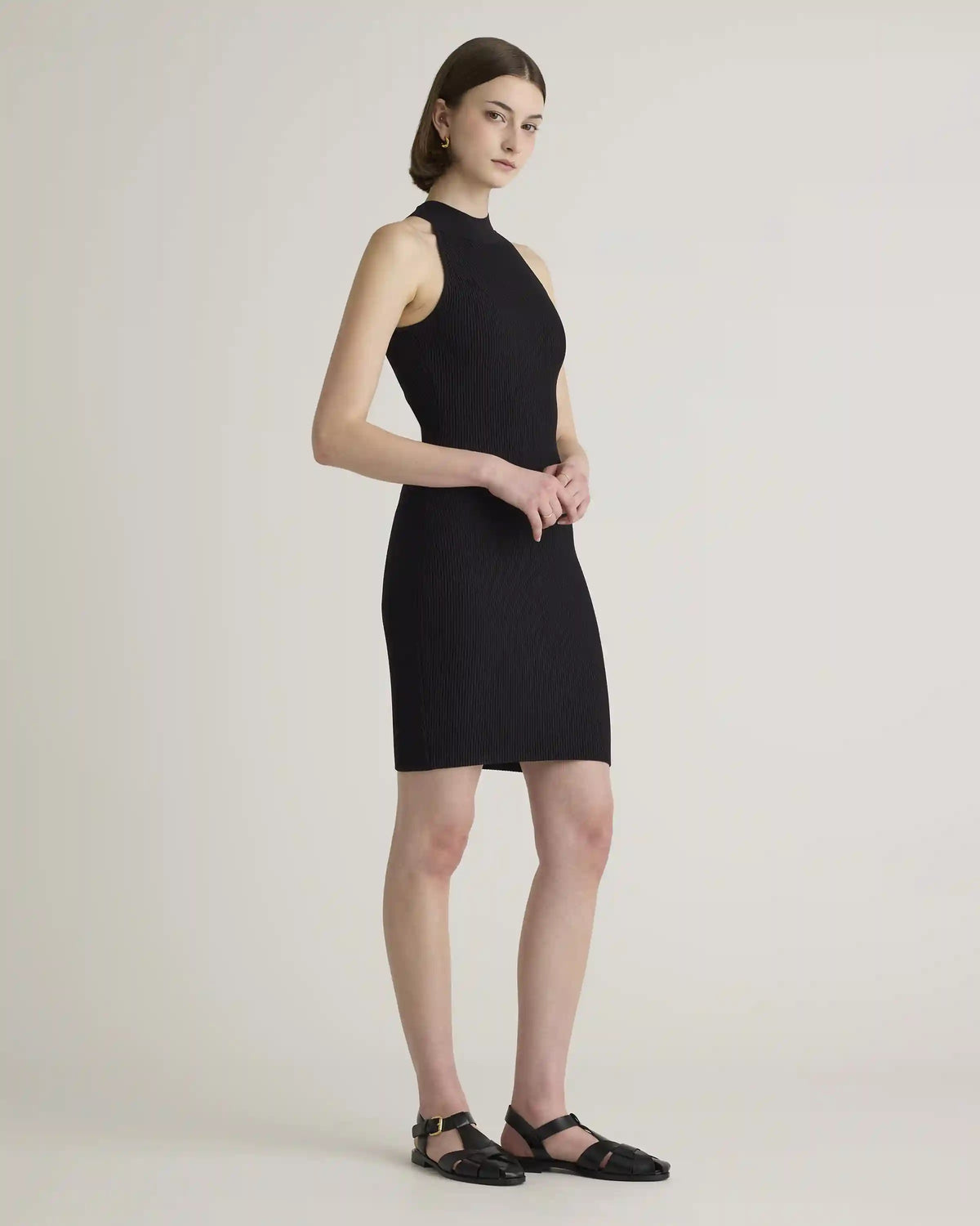 High Neck Ribbed Knit Mini Dress