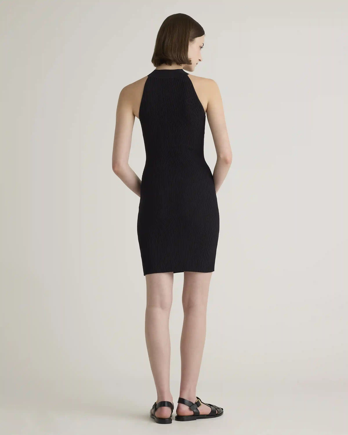 High Neck Ribbed Knit Mini Dress