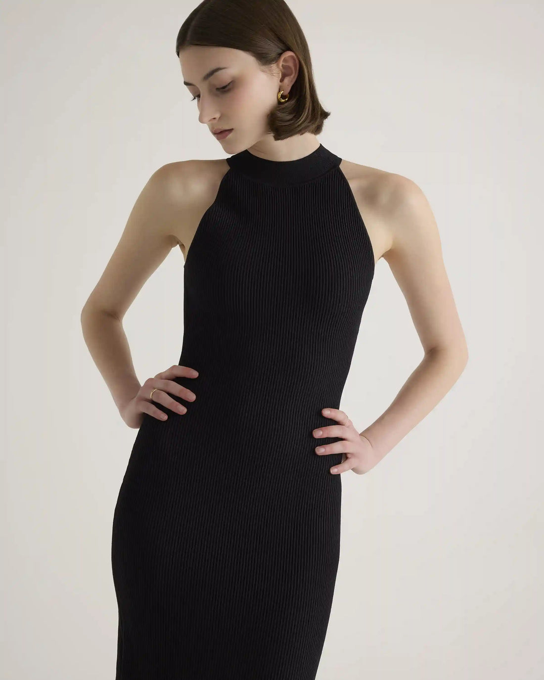 High Neck Ribbed Knit Mini Dress