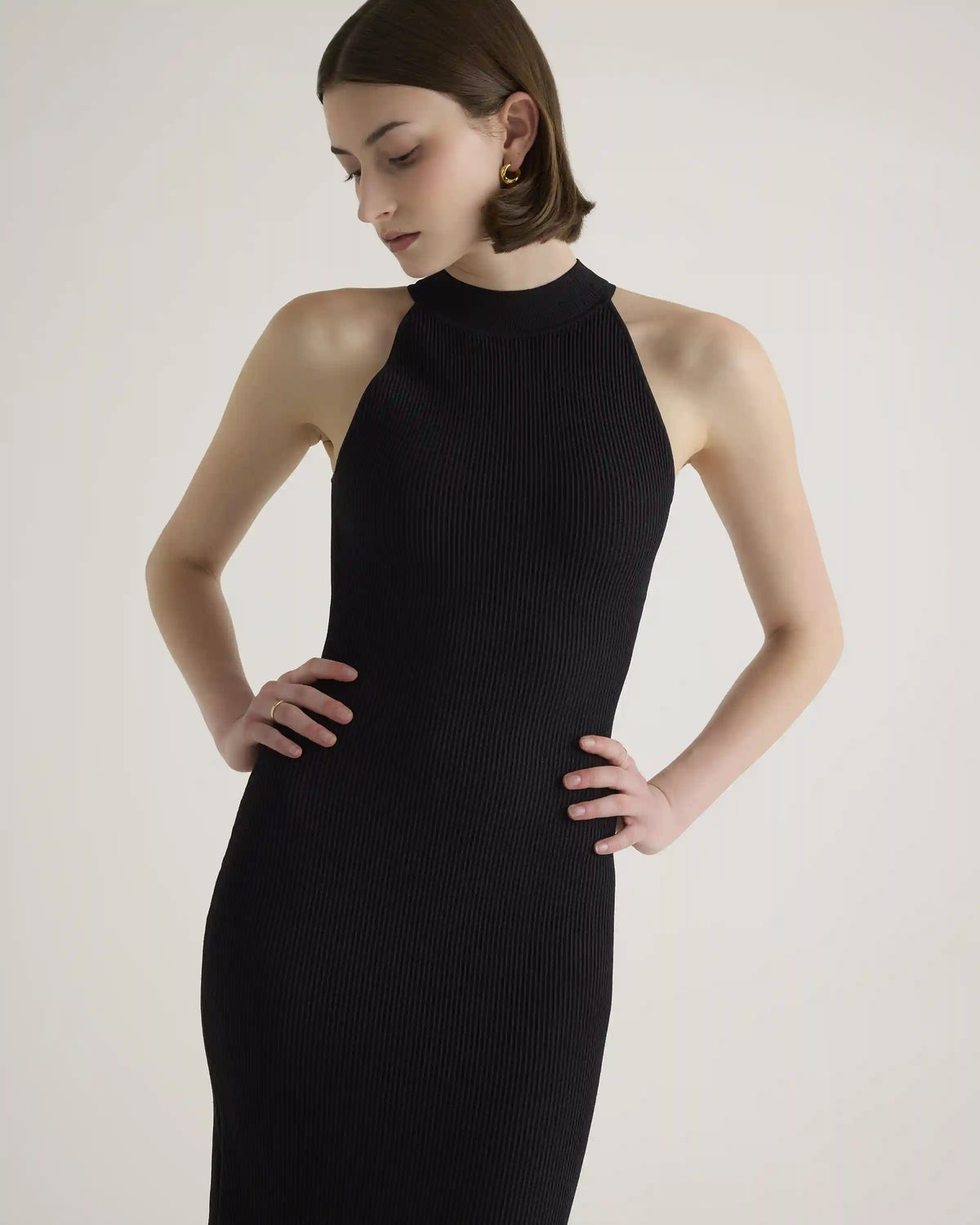 High Neck Ribbed Knit Mini Dress