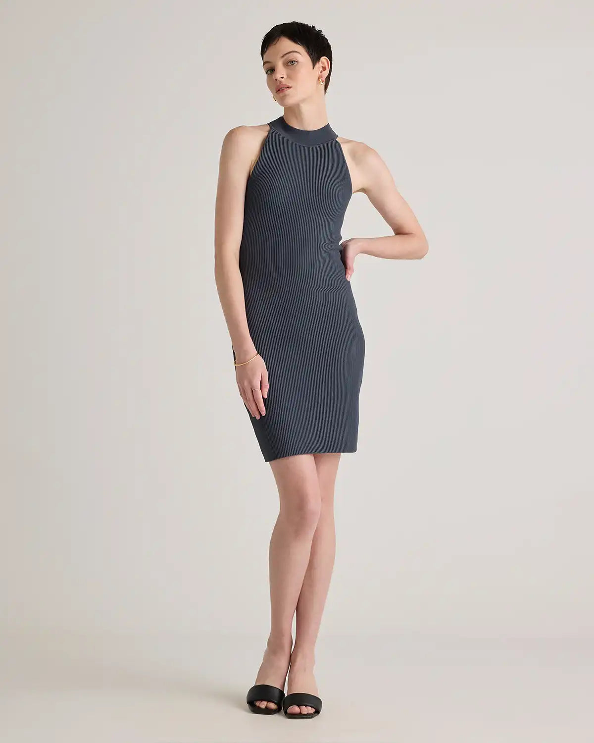 High Neck Ribbed Knit Mini Dress