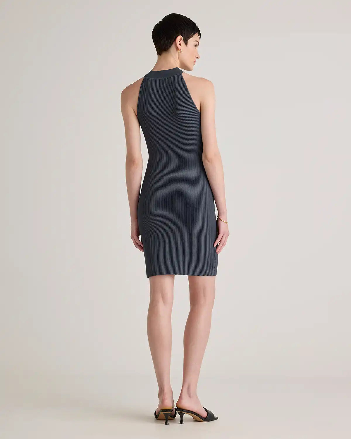 High Neck Ribbed Knit Mini Dress