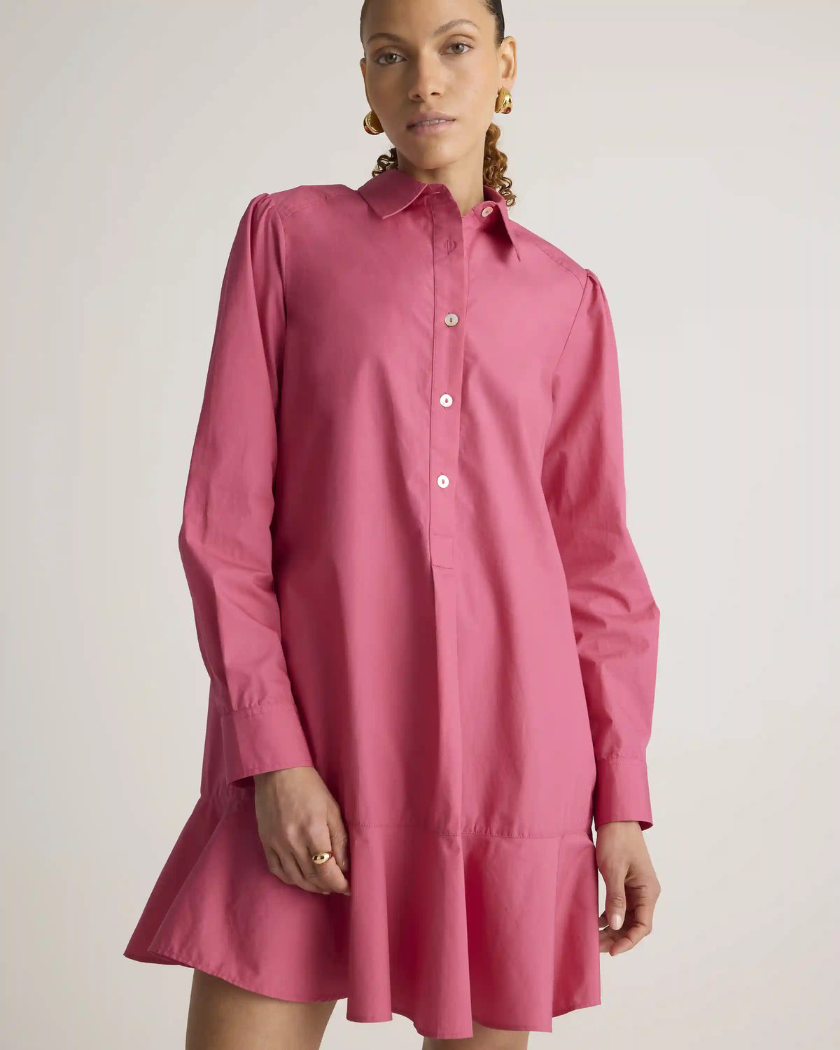 100% Organic Cotton Poplin Drop Waist Shirt Dress