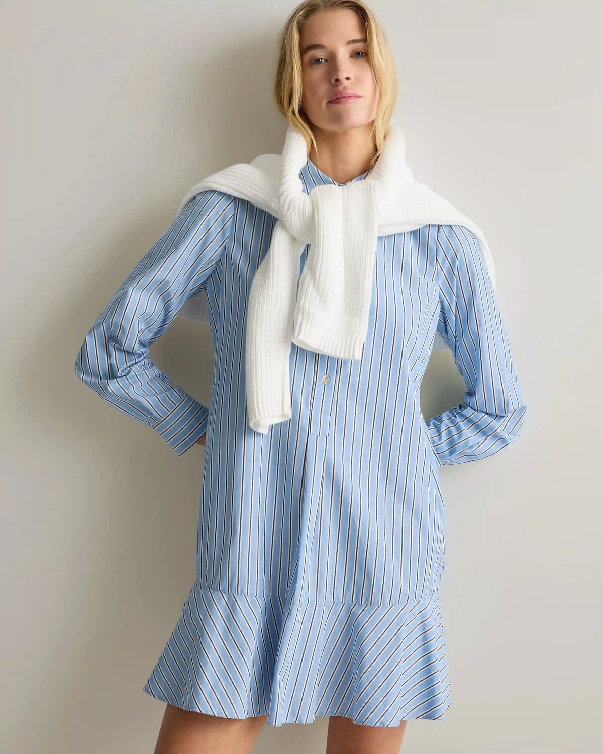 100% Organic Cotton Poplin Drop Waist Shirt Dress