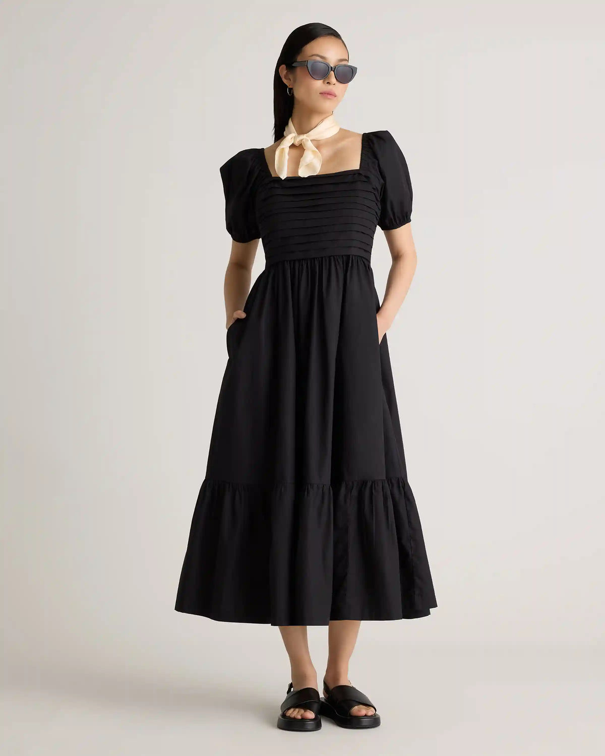 100% Organic Cotton Ruched Midi Dress