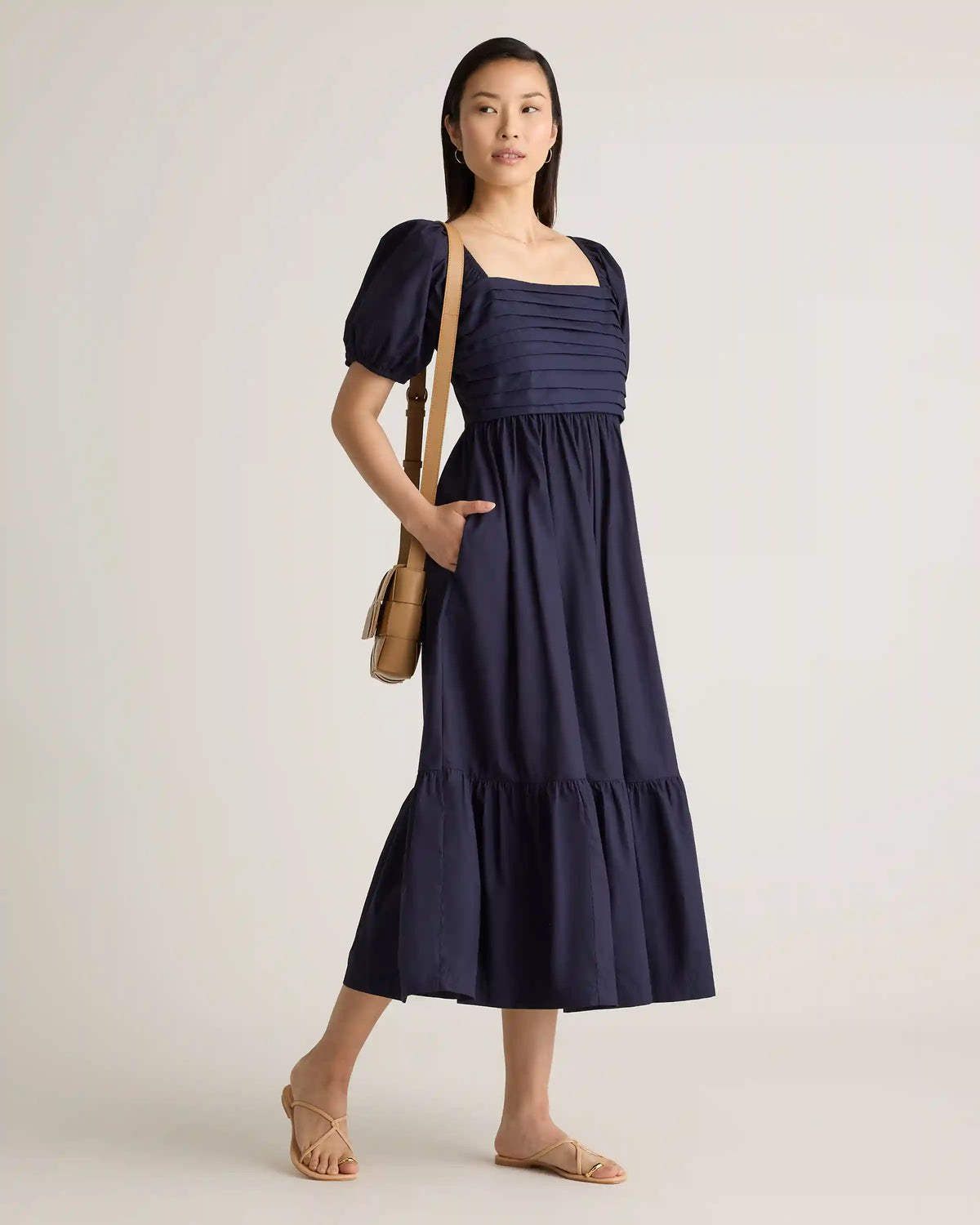 100% Organic Cotton Ruched Midi Dress