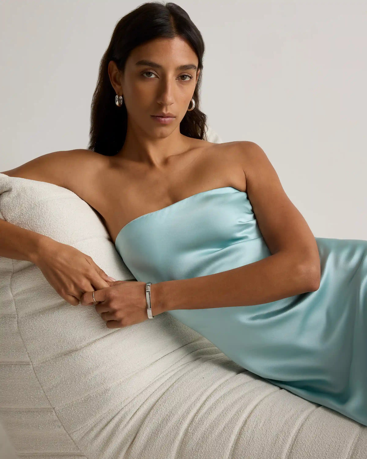 100% Washable Silk Strapless Midi Dress