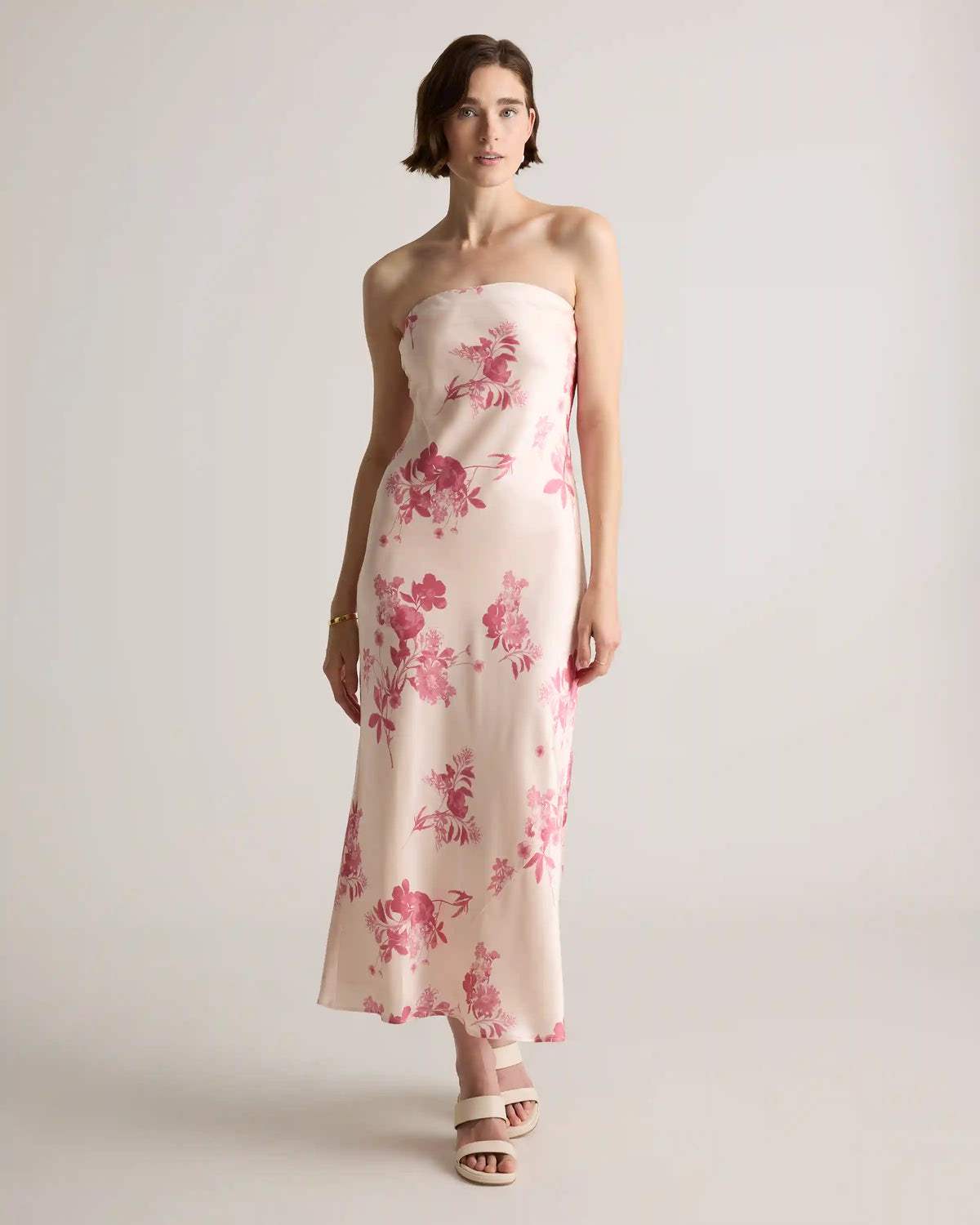 100% Washable Silk Strapless Midi Dress