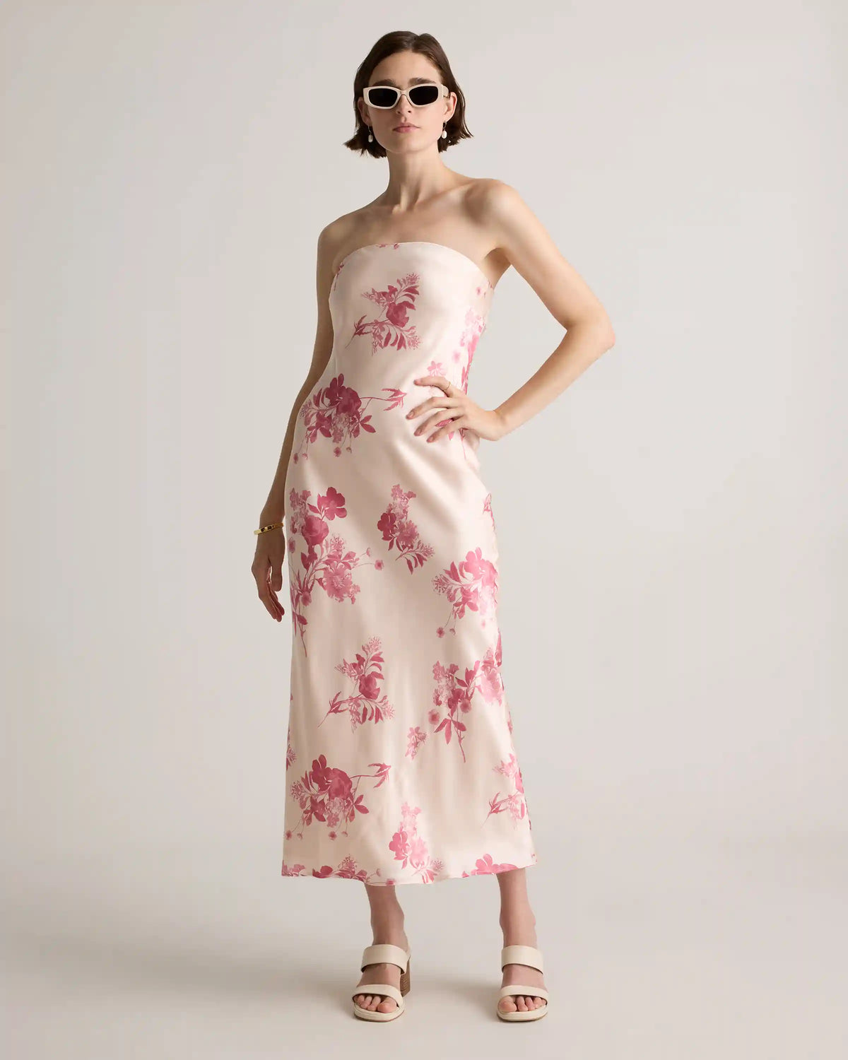 100% Washable Silk Strapless Midi Dress