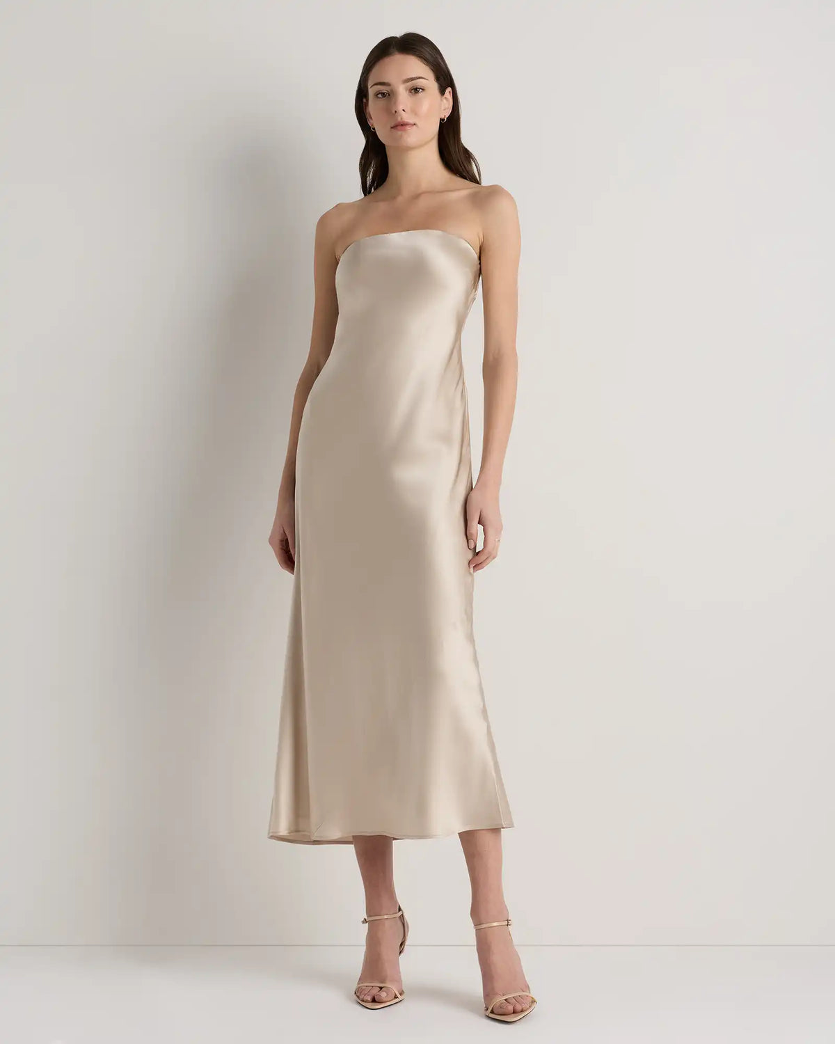 100% Washable Silk Strapless Midi Dress