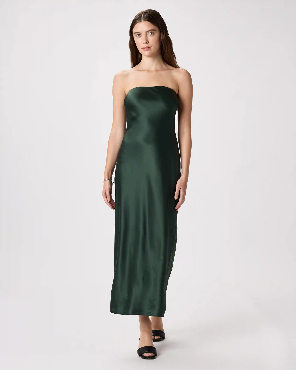 100% Washable Silk Strapless Midi Dress